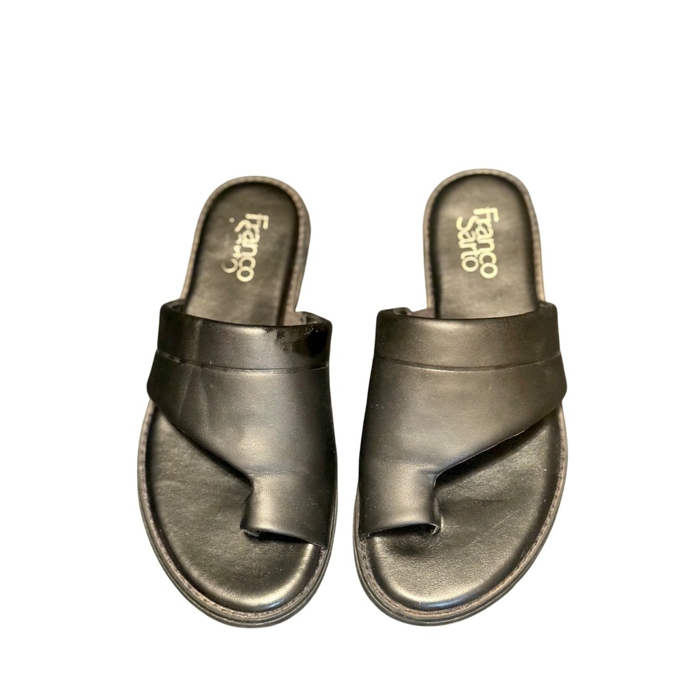 Franco Sarto Black Leather‎ Thong Slide Sandals Women's - Picture 2 of 6